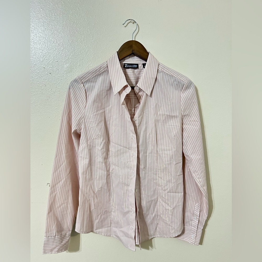 Zara Women's Pink Striped Button Down Shirt